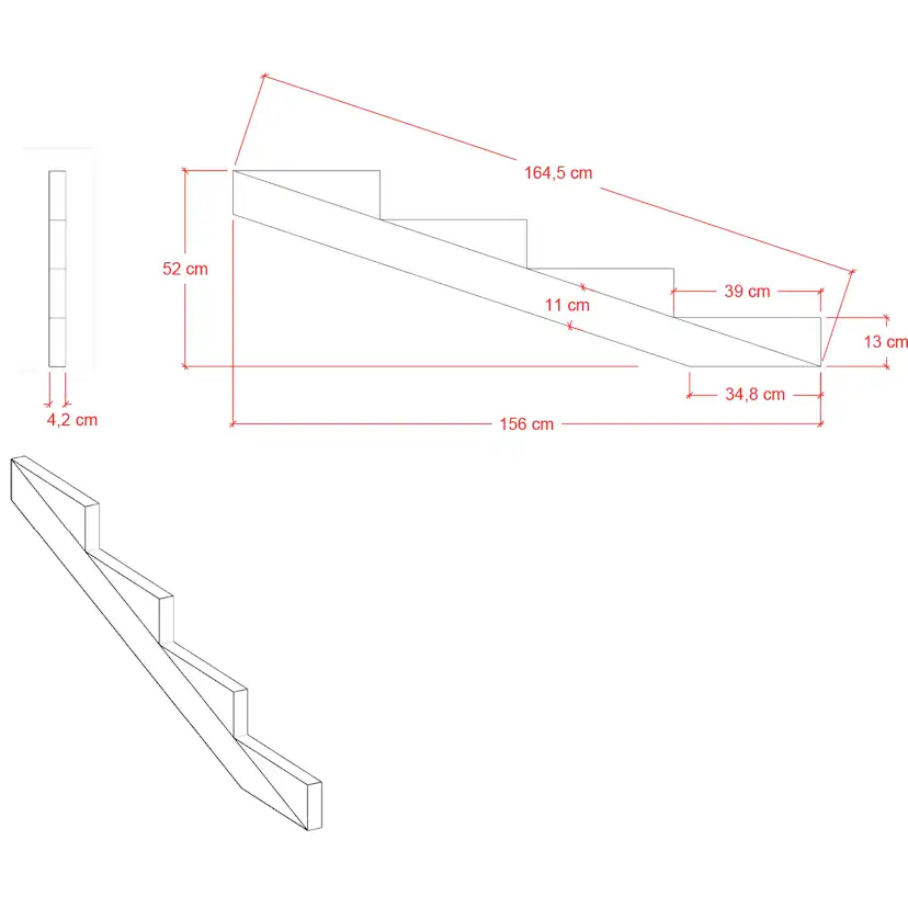 19º PLUS Vangstycke 4 steg - Stegdjup 39 cm