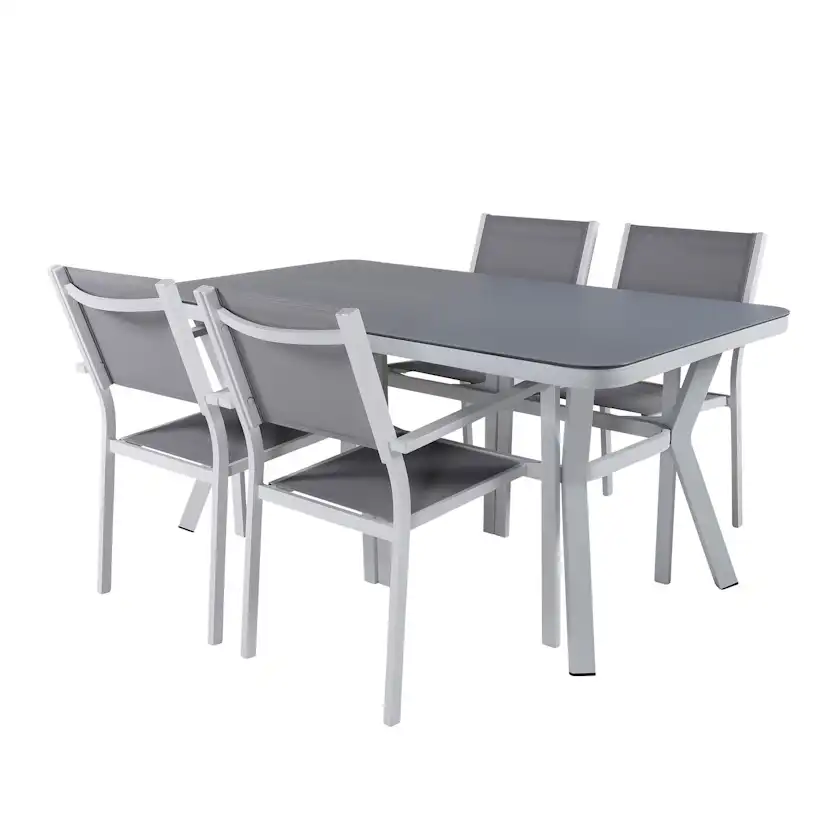 Matgrupp Venture Home Vyn Vit med 4 Curz Stapelbara Matstolar