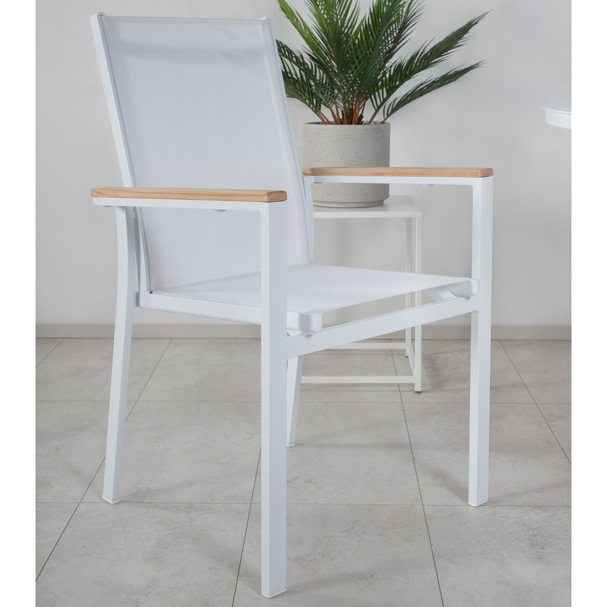 Alma Dining Table - White Alu - ø120cm+Texas Chair - White/T Vit