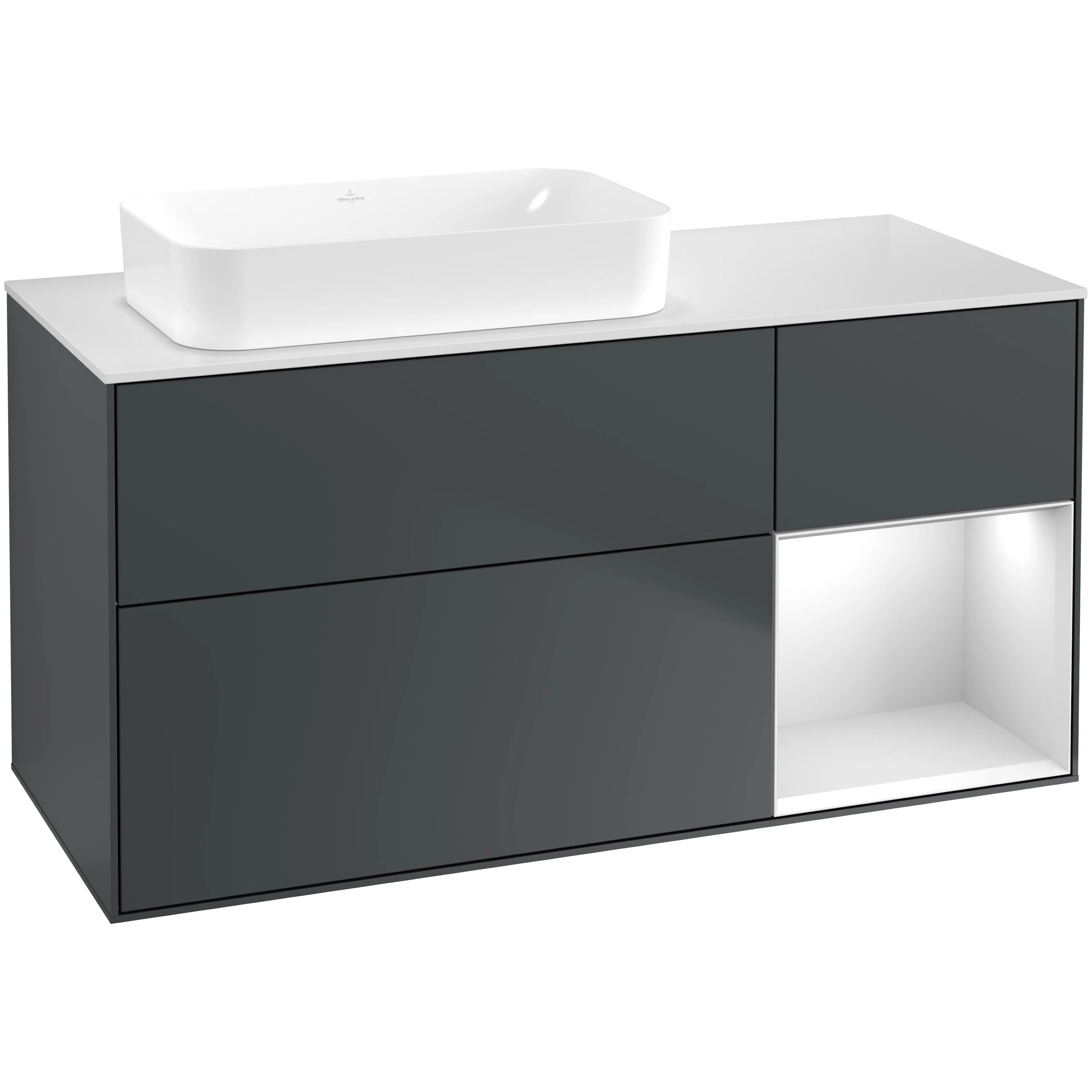 Tvättställsskåp Villeroy & Boch Finion med 3 Lådor Hylla och Bänkskiva för Ocentrerat Fristående Tvättställ