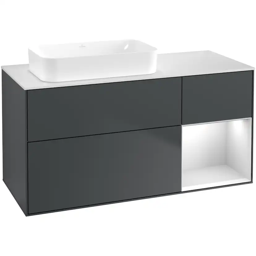 Tvättställsskåp Villeroy & Boch Finion med 3 Lådor Hylla och Bänkskiva för Ocentrerat Fristående Tvättställ