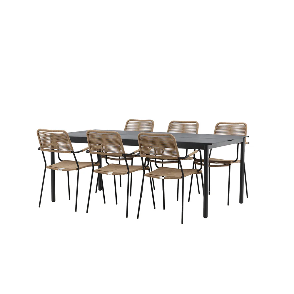 Modena - Dining Table- Black - Aluminium - 200*100cm _1+ Lin Natur/Svart