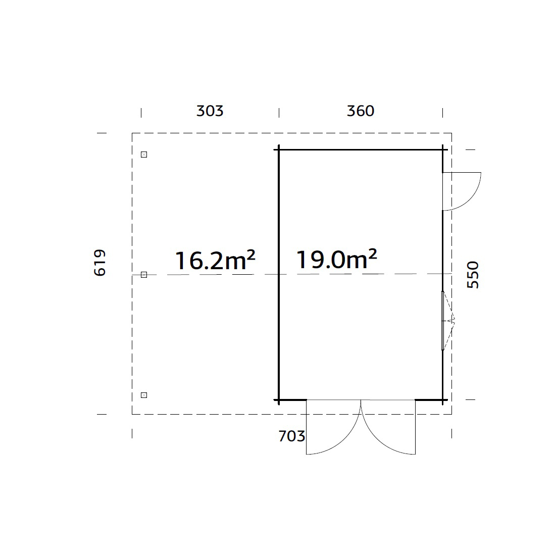 Roger 19,0+16,2 m2 with wooden gate NO Obehandlad