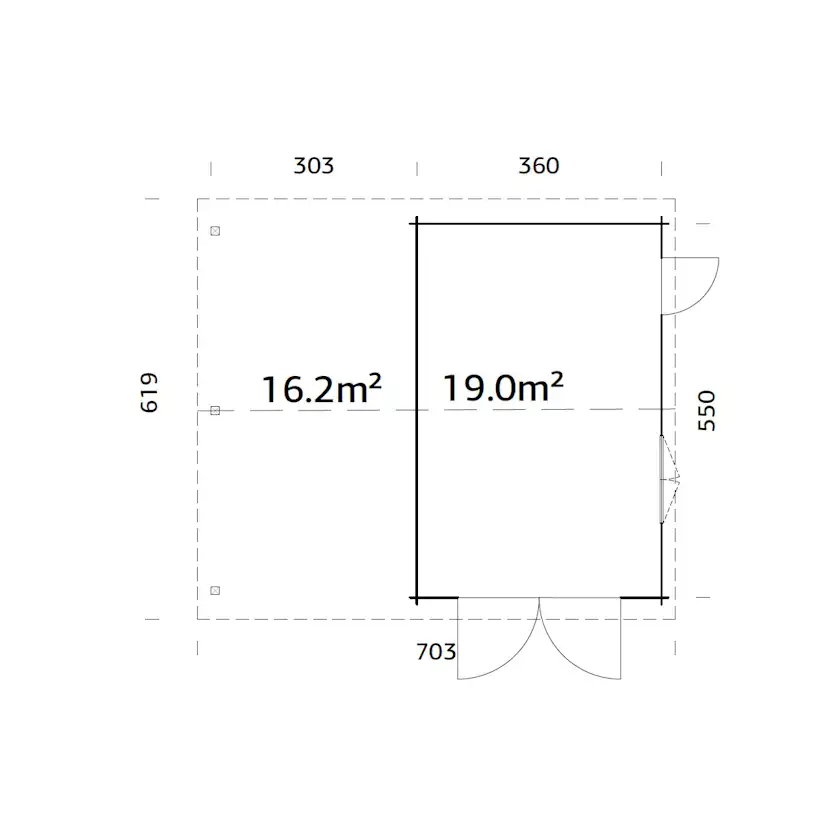 Roger 19,0+16,2 m2 with wooden gate NO Obehandlad