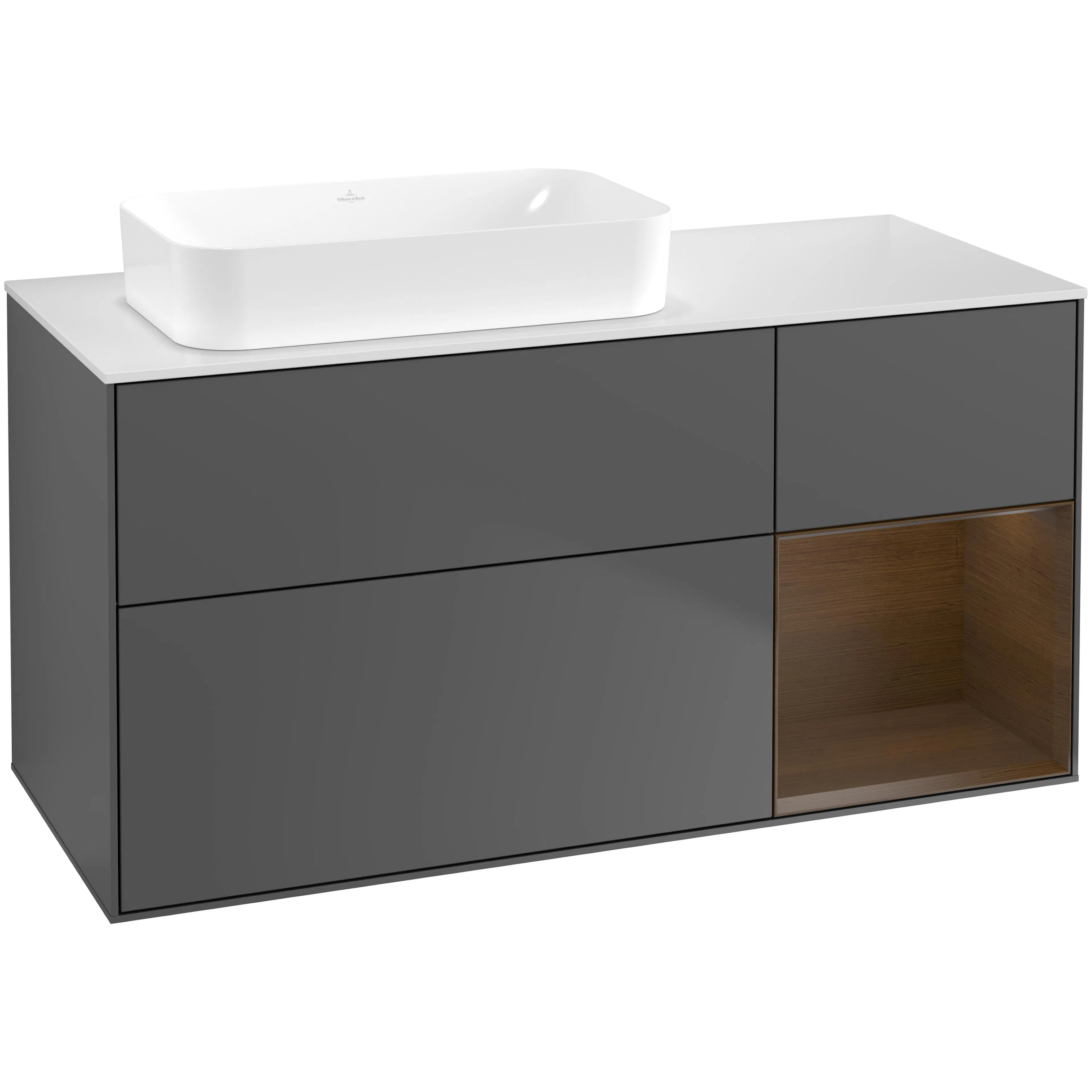 Tvättställsskåp Villeroy & Boch Finion med 3 Lådor Hylla och Bänkskiva för Ocentrerat Fristående Tvättställ