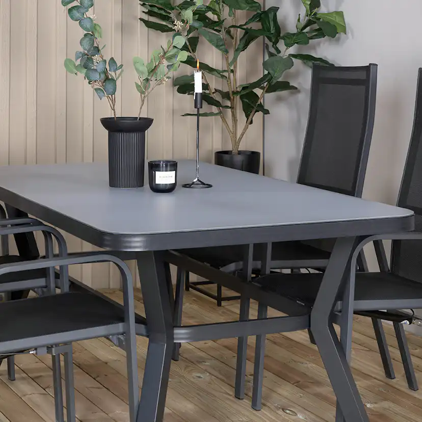 Matgrupp Utomhus Venture Home Vyn Svart med 4 Curz Trädgårdsstolar