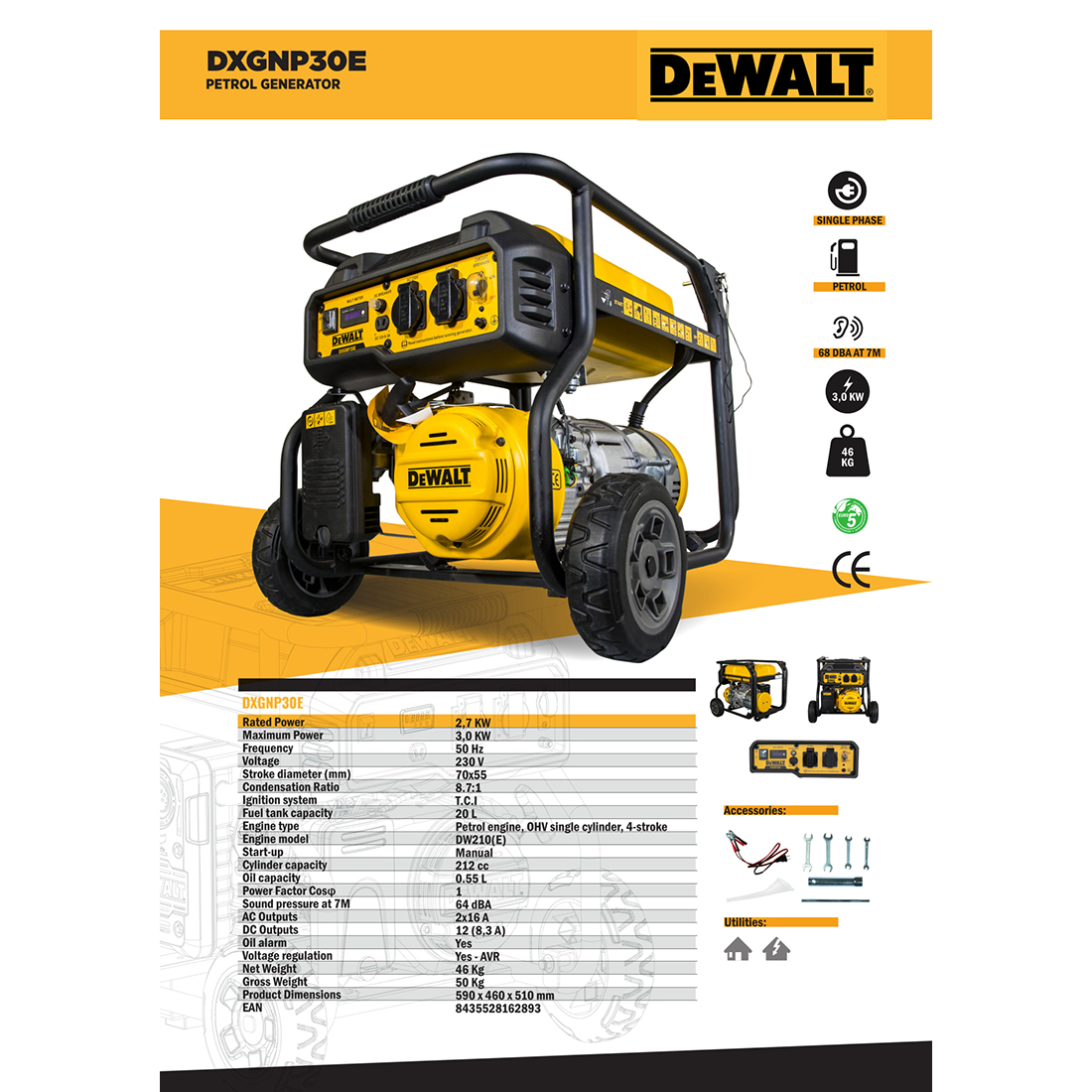 Elverk DeWalt DXGNP30E Gul