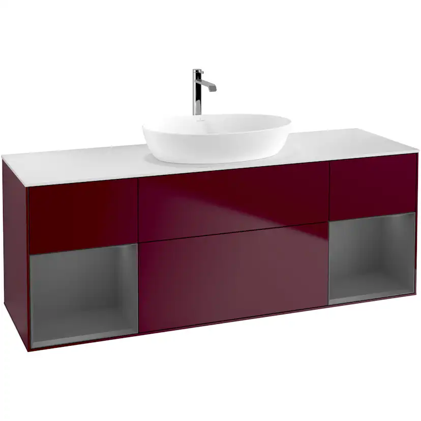 Tvättställsskåp Villeroy & Boch Finion GD01GKHB Pion Mattlack/Antracitgrå Mattlack med bänkskiva i Mattvitt glas med Väggbelysning Utan Blandarhål utan Väggbelysning