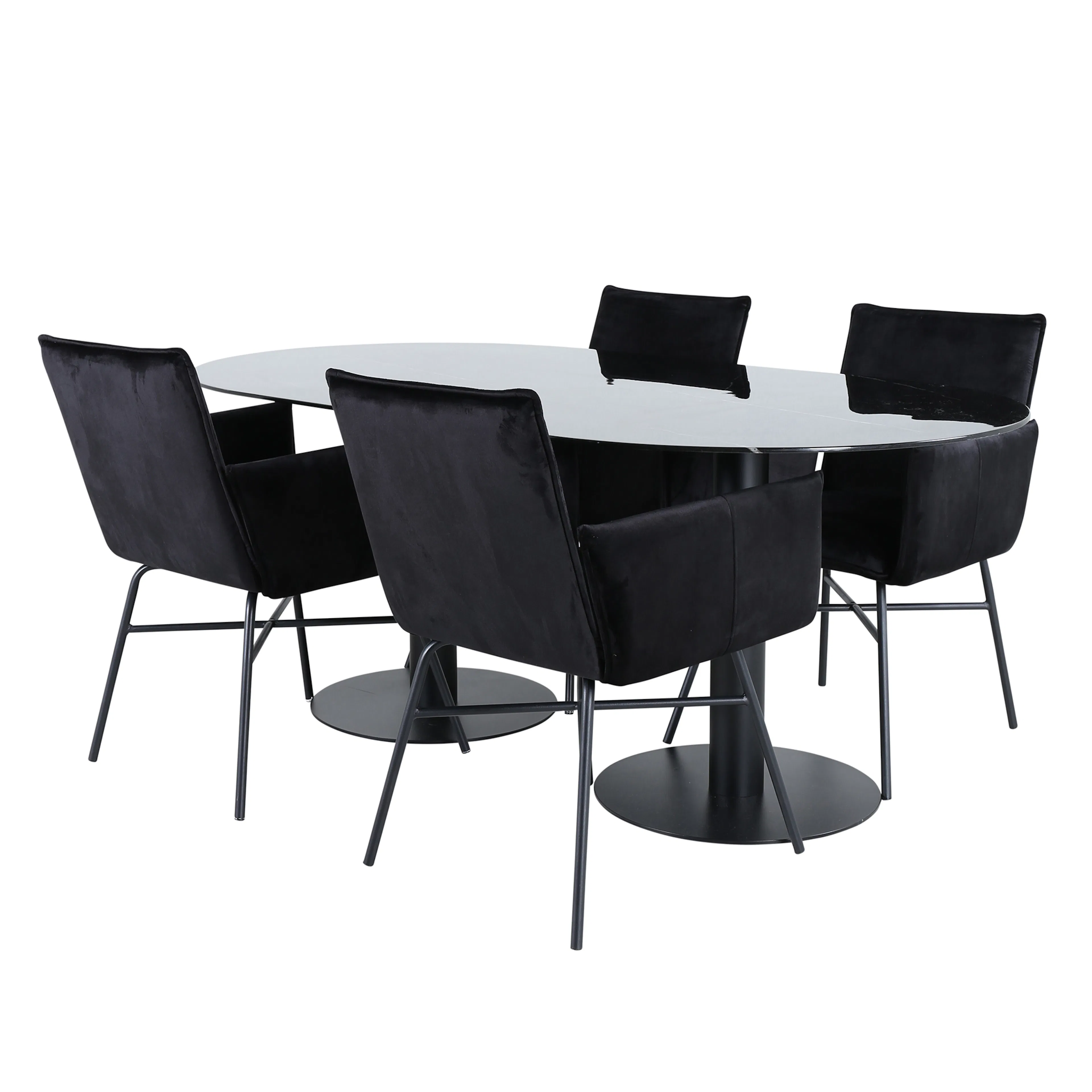 Pillan Oval Dining Table - Black / Black Glass Marble+Pippi Svart