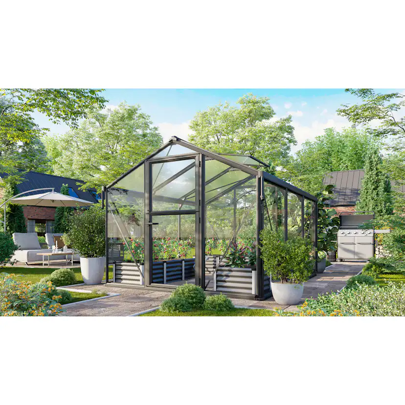 Växthus Vitavia Deimos 8500 Svart 3mm Härdat Glas / 10 mm Polytak
