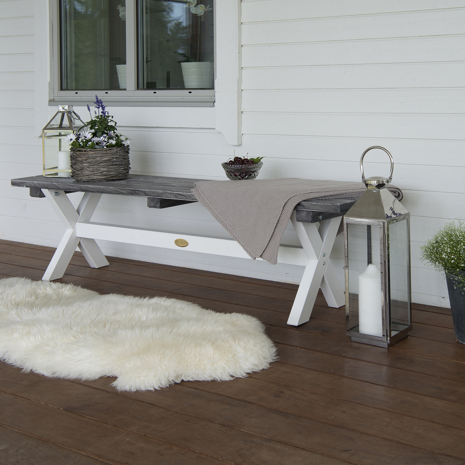 Bänk Shabby Chic 40X180cm Grå/Vit