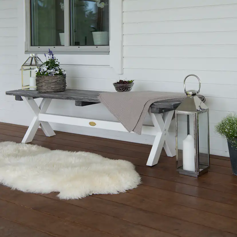 Bänk Shabby Chic 40X180cm Grå/Vit