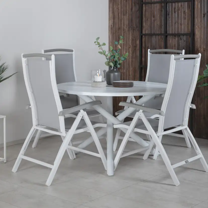 Alma Dining Table - White Alu - ø120cm+Albany 5:pos Chair - Vit