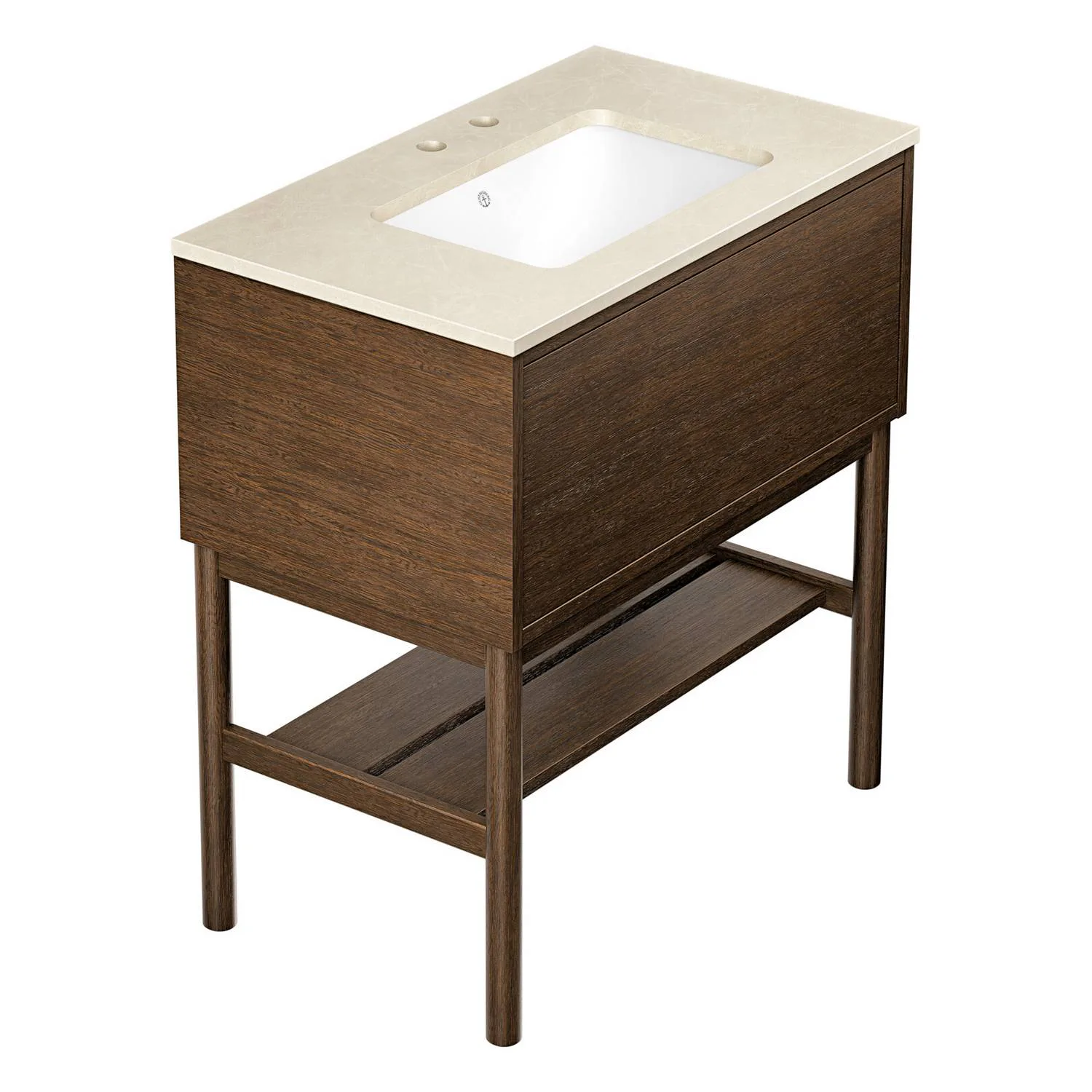 Kommod Ducentic Brun ek - 80 cm. Stenbänkskiva med 1 ho, Bei Brun Ek, Hål för 1 st Dubbelhålsblandare, Beige Royal