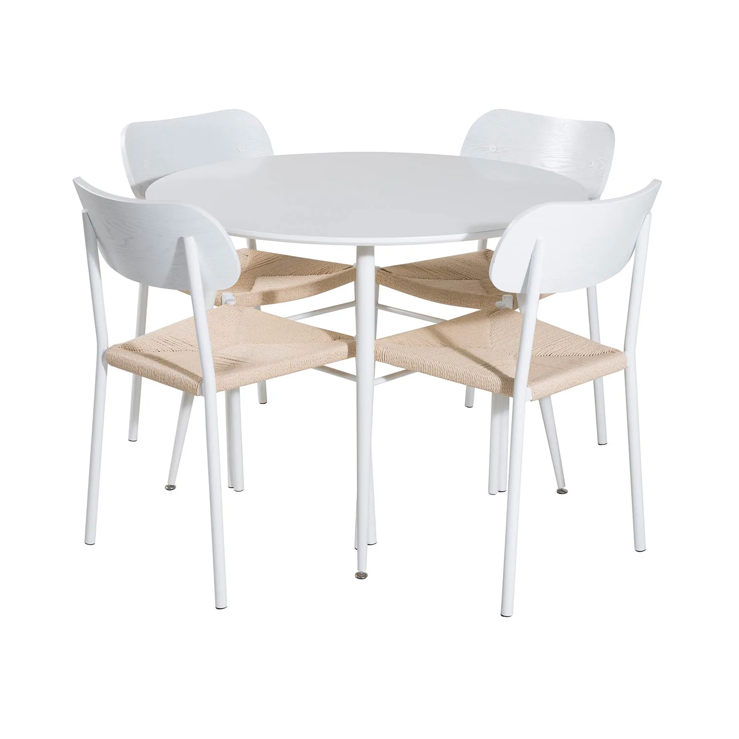 Plaza Round Table -White top/Polly Chair-Nature / White_4 Vit/Natur