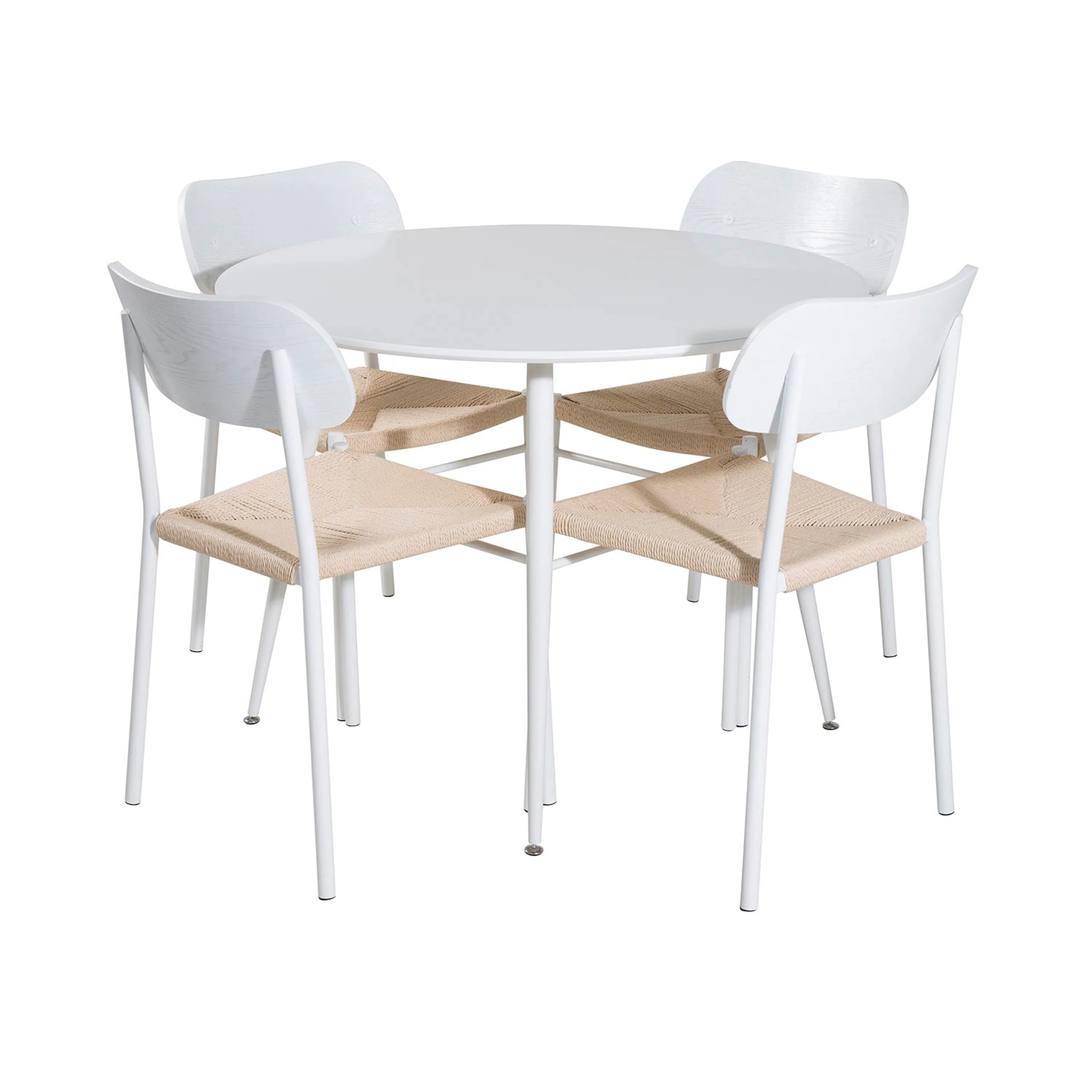 Plaza Round Table -White top/Polly Chair-Nature / White_4 Vit/Natur