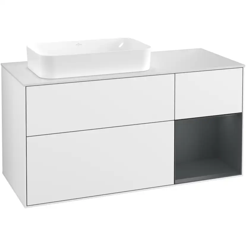 Tvättställsskåp Villeroy & Boch Finion med 3 Lådor Hylla och Bänkskiva för Ocentrerat Fristående Tvättställ