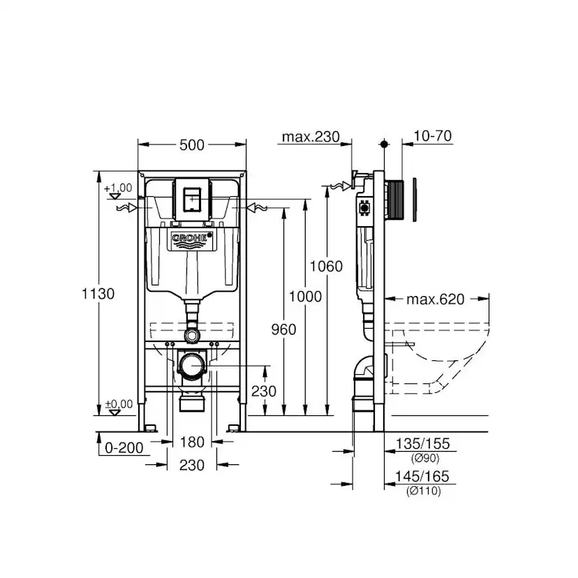 WC-Fixtur Grohe Solido 3in1 113 cm Inkl. Svart Tryckplatta