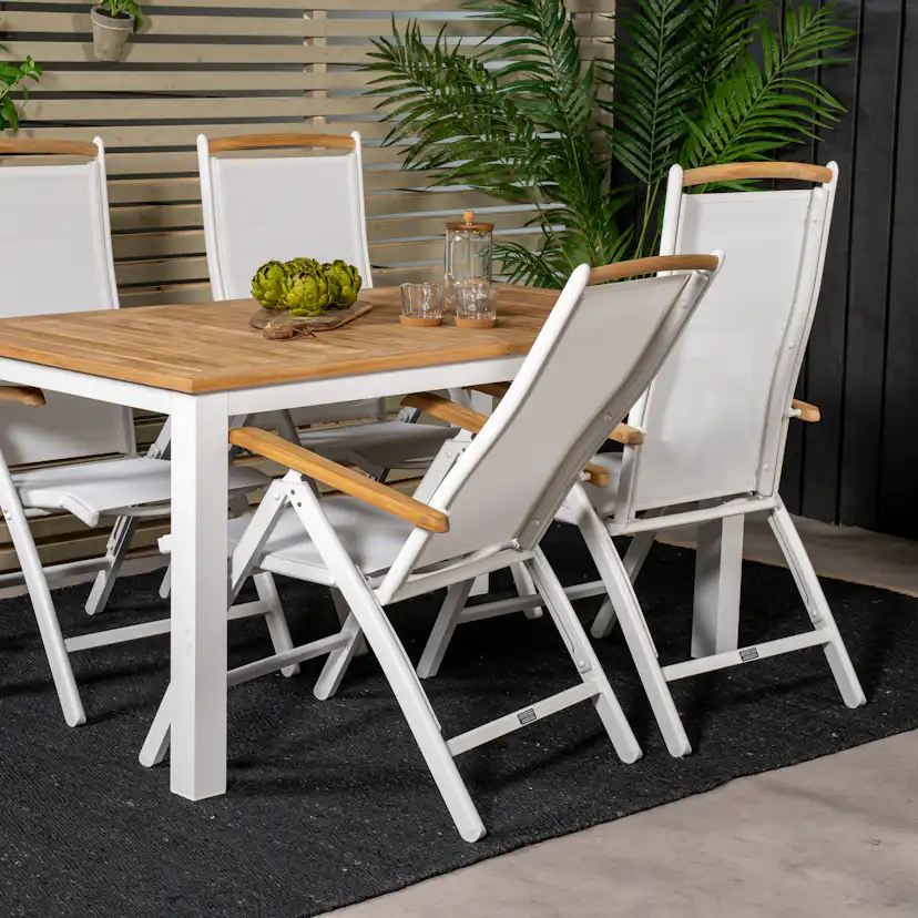 Panama Dining Table 152/210*90 - White Alu / Teak+Panama Cha Blanka Ben