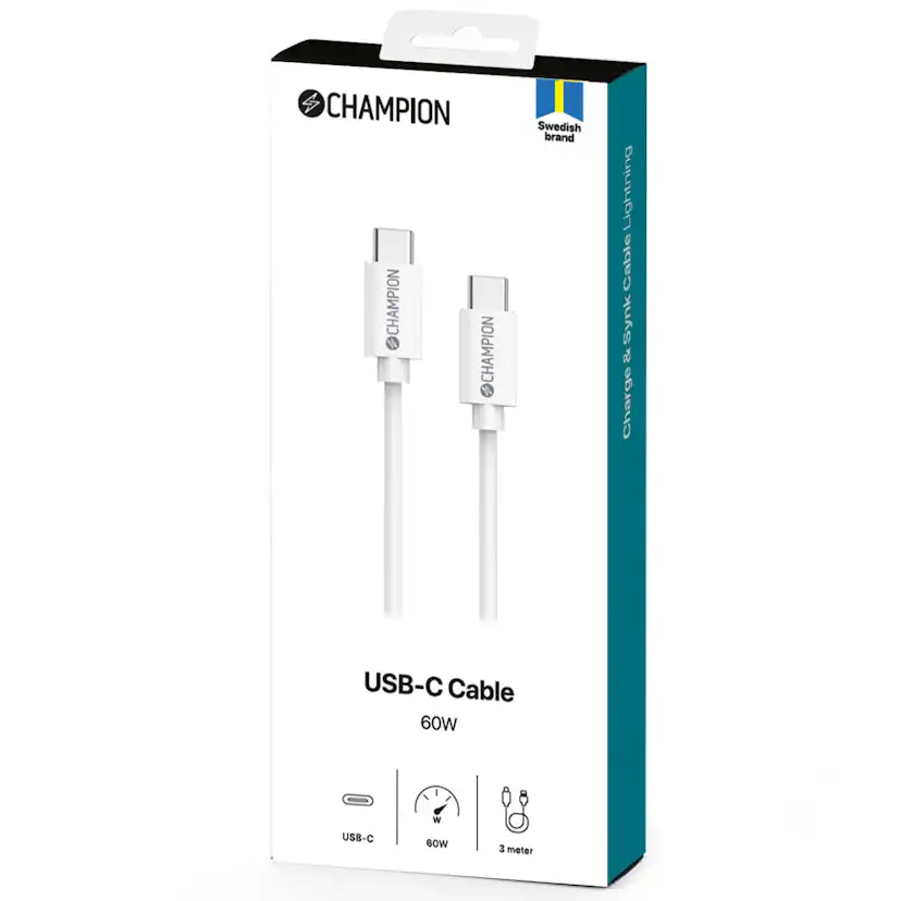 USB-C Kabel Champion 60W 3m Vit