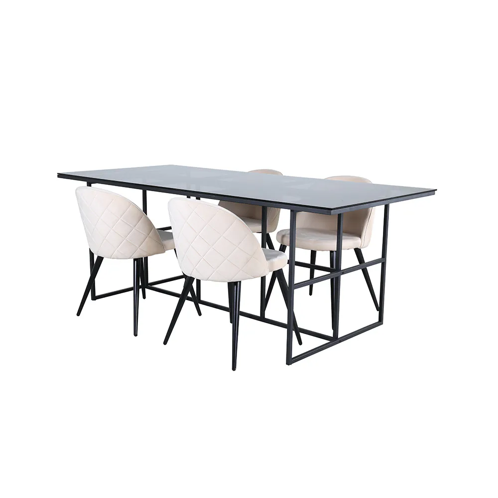 Leif Dining Table - Black / Black smoked smoked Glass+Velve Material Sammet