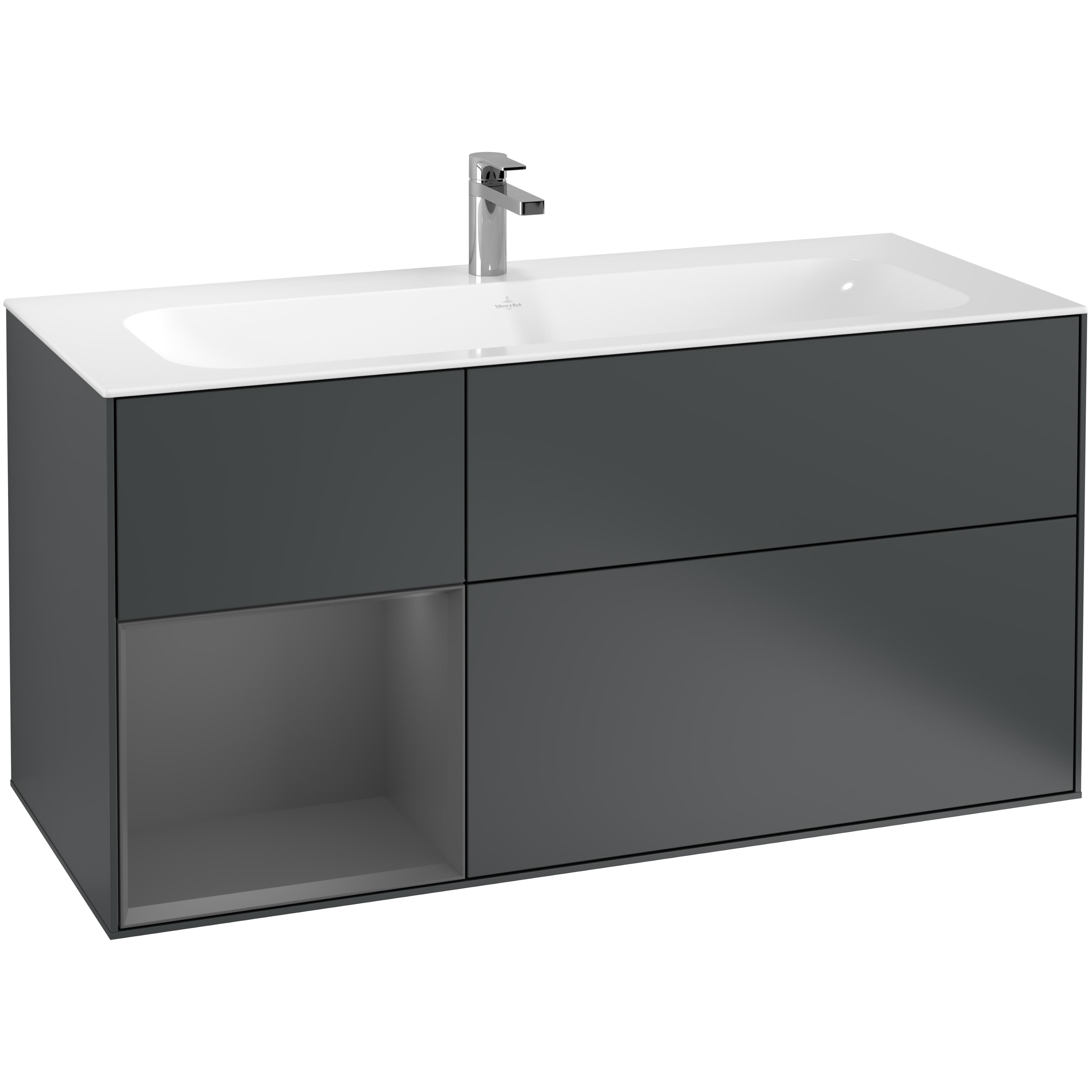 Tvättställsskåp Villeroy & Boch Finion G060GKHG Midnattsblå Mattlack/Antracitgrå Mattlack med Väggbelysning, Lucka Vänster