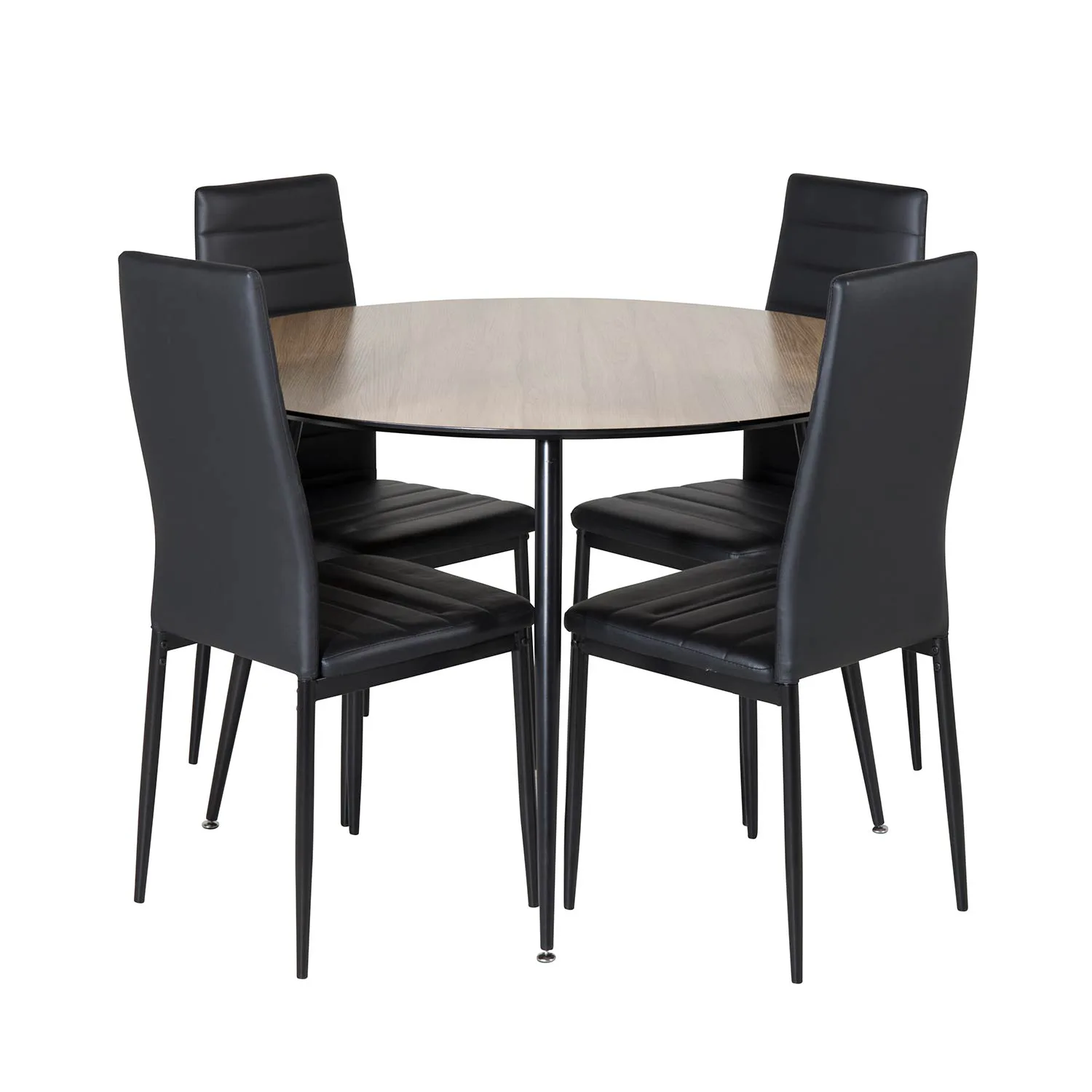 Silar Table-Round Melamine+Slim High Back Chair-Black PU_4 Natur/Svart