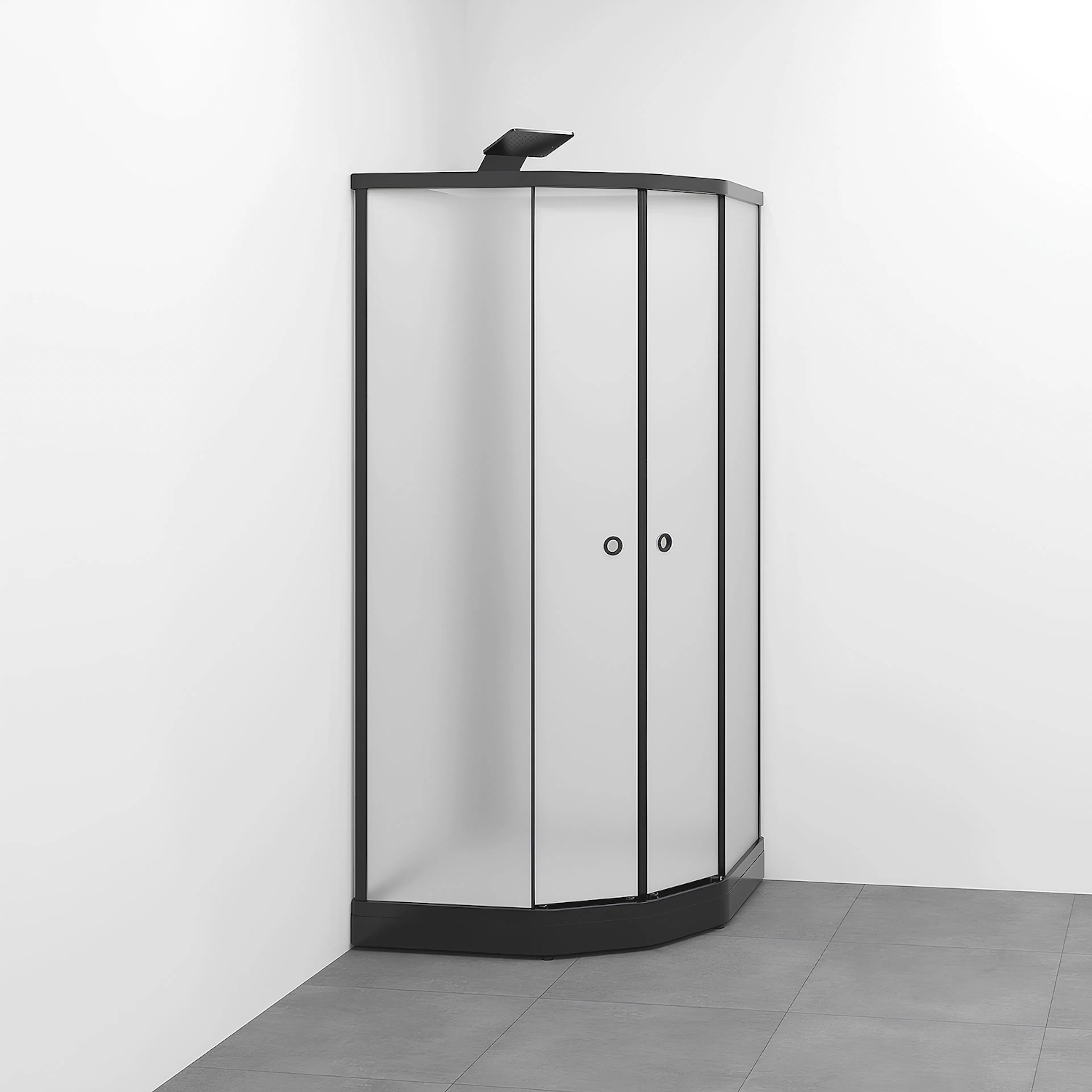 Flow kabin Semi Infälld Bland 81x81 Svart Ice/Vit bakvägg 810x810 mm, Svart Profil, Frostat glas/Vit bakvägg