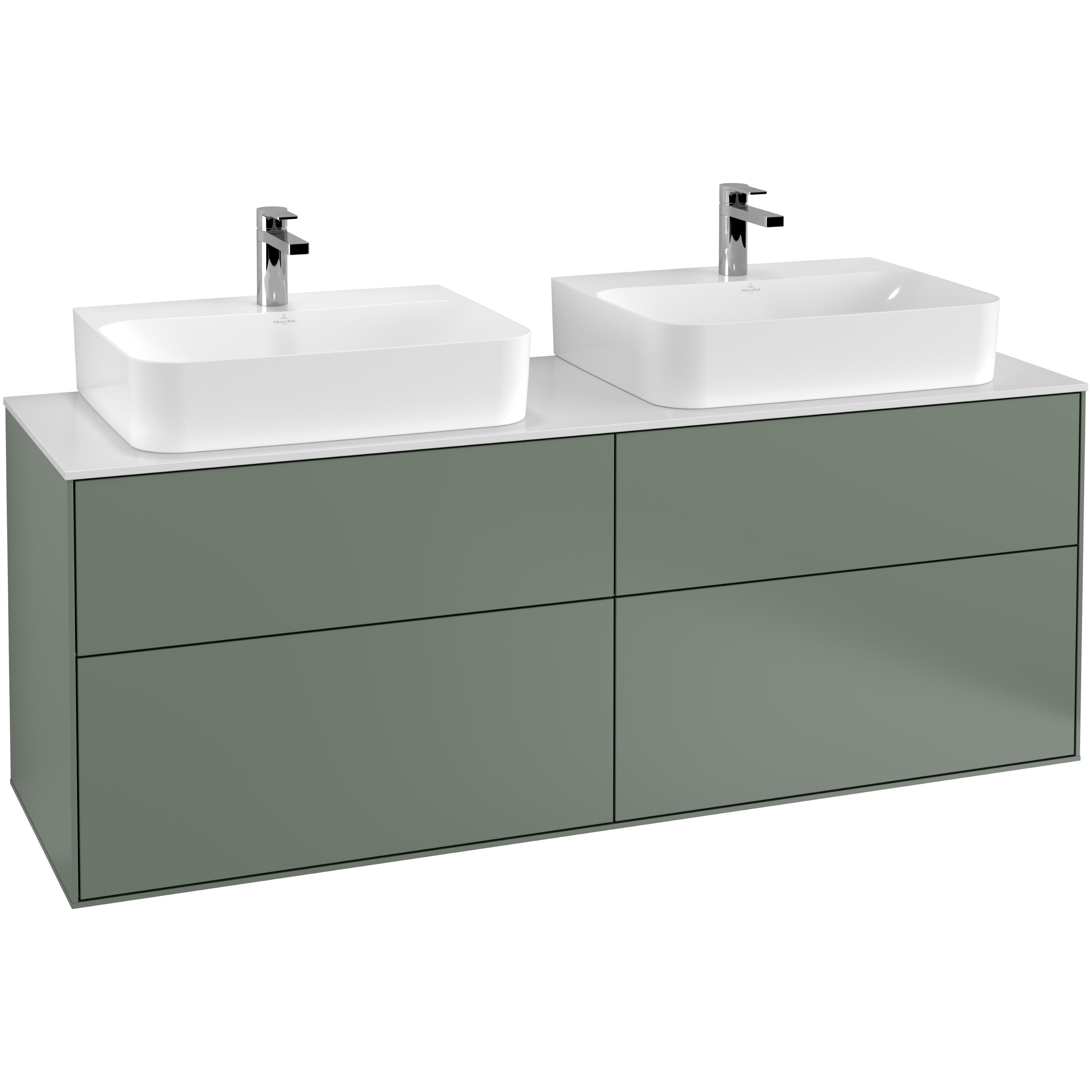 Tvättställsskåp Villeroy & Boch Finion F18100GM Oliv Mattlack med bänkskiva i Mattvitt glas