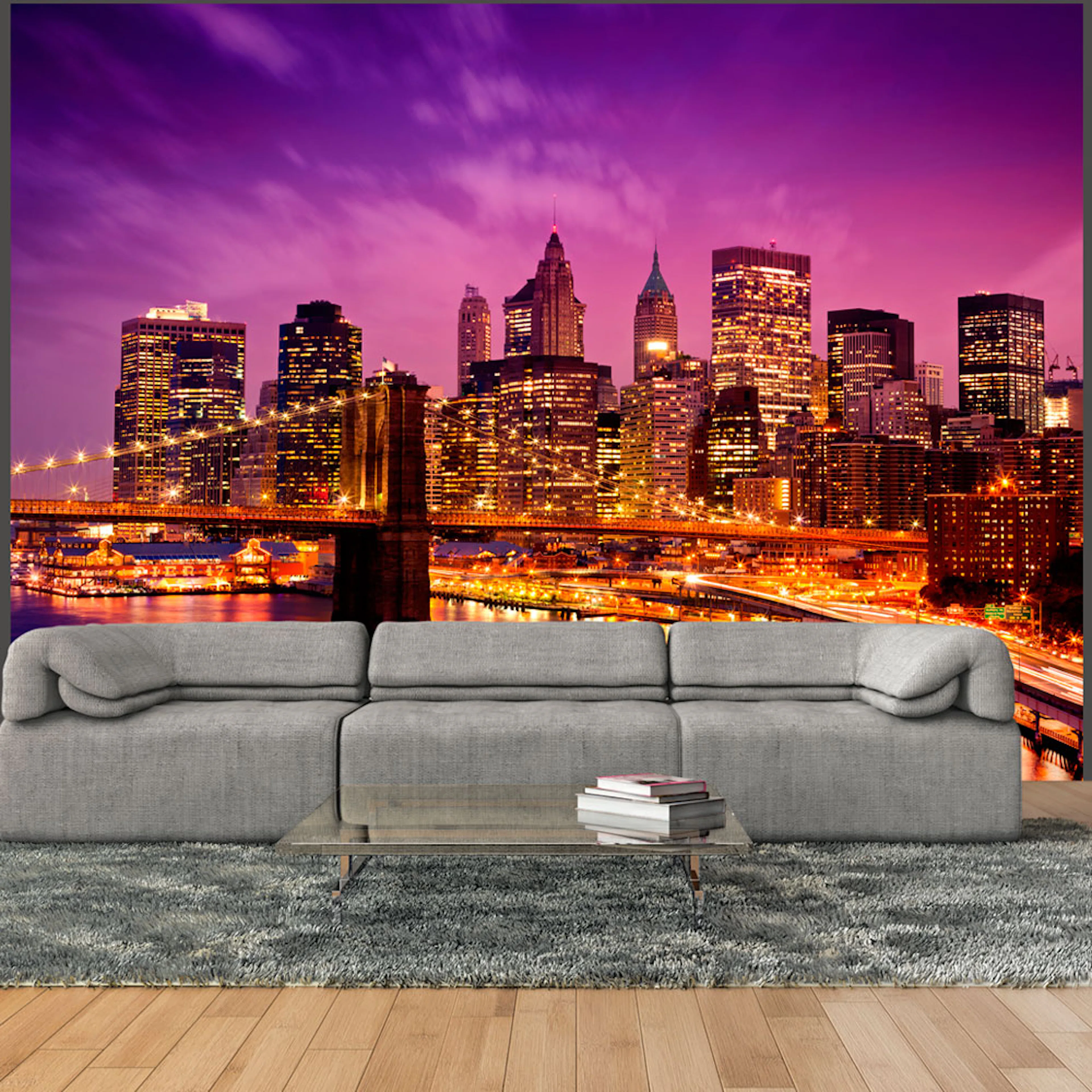 Fototapet Arkiio Manhattan Och Brooklyn Bridge På Natten