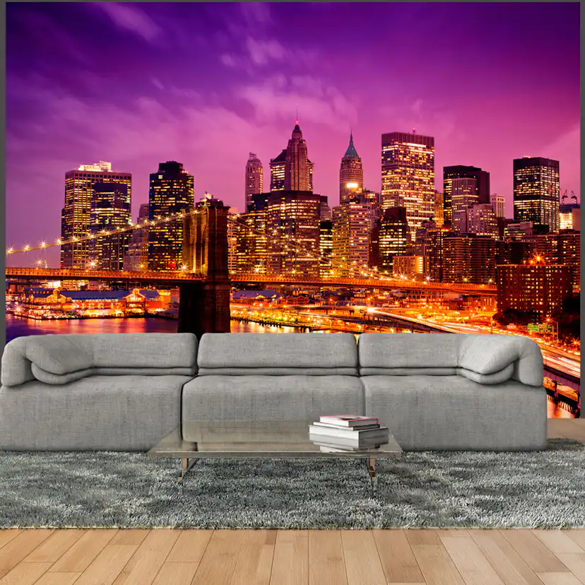 Fototapet Arkiio Manhattan Och Brooklyn Bridge På Natten
