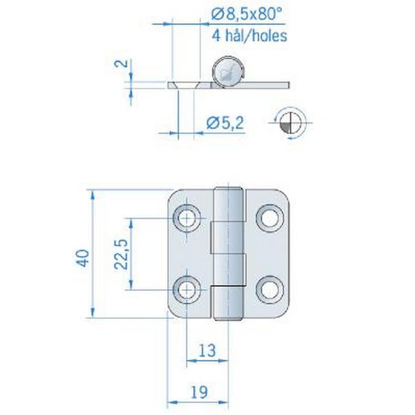 Gångjärn Millers Rf 40x38 mm