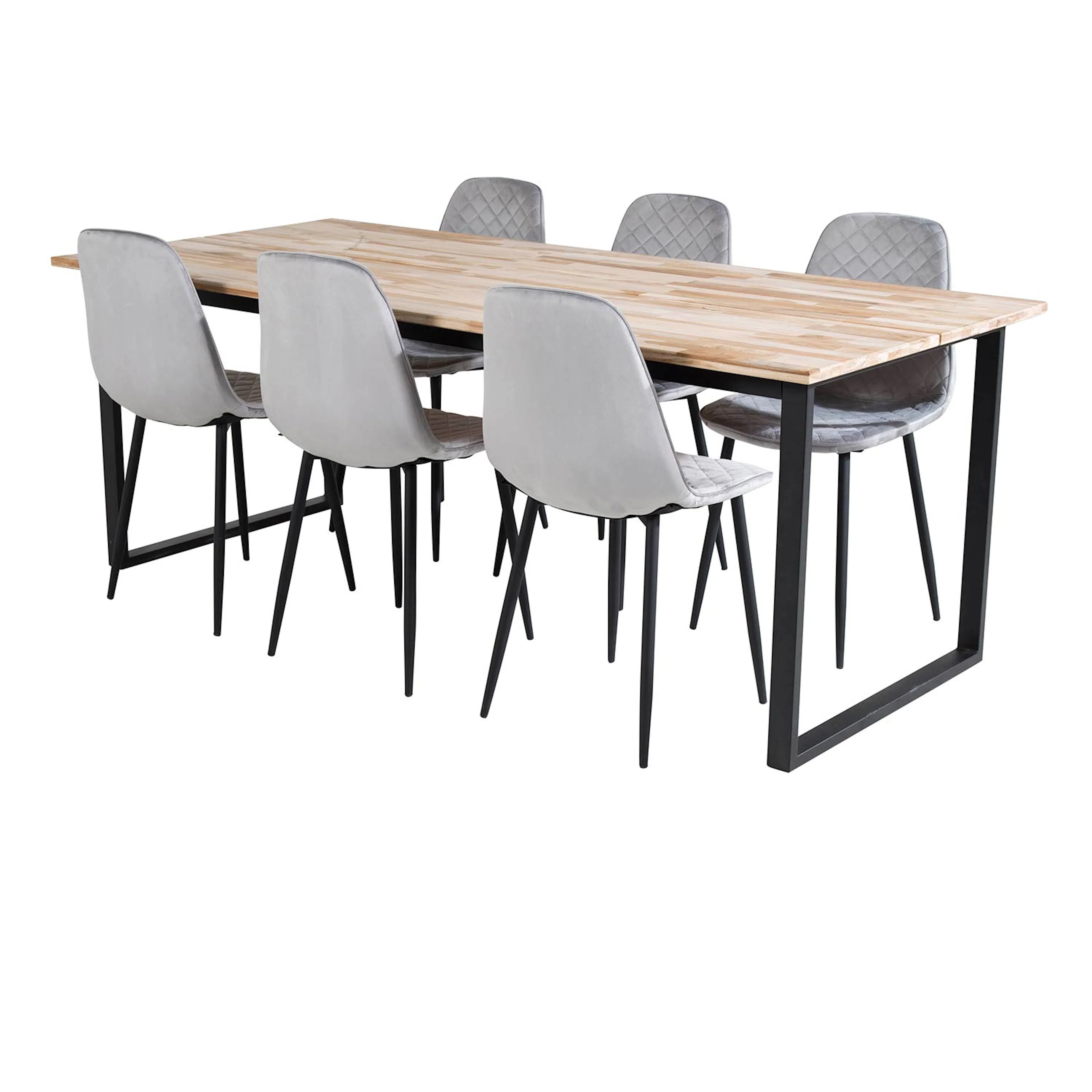 Cirebon table- Nature/Polar Diamond Chair- Grey Velvet_6 Natur/Grå