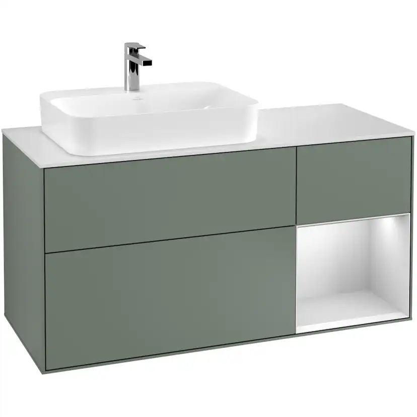 Tvättställsskåp Villeroy & Boch Finion med 3 Lådor Hylla och Bänkskiva för Ocentrerat Ytmonterat Tvättställ