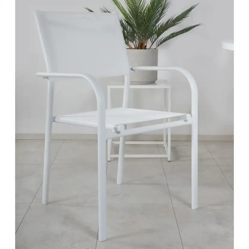 Alma Dining Table - White Alu - ø120cm+Santorini Arm Chair ( Vit