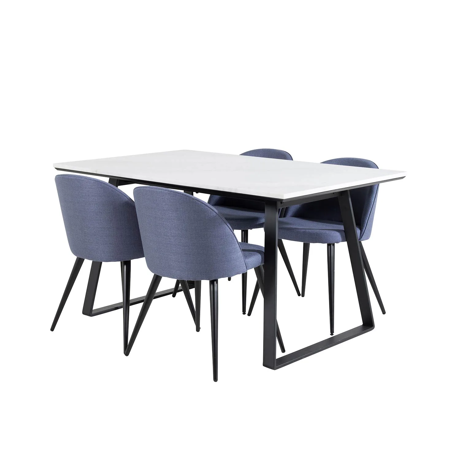 Estelle Table White / Black+Velvet Chiar - - Blue Fabric_4 Vit/Blå