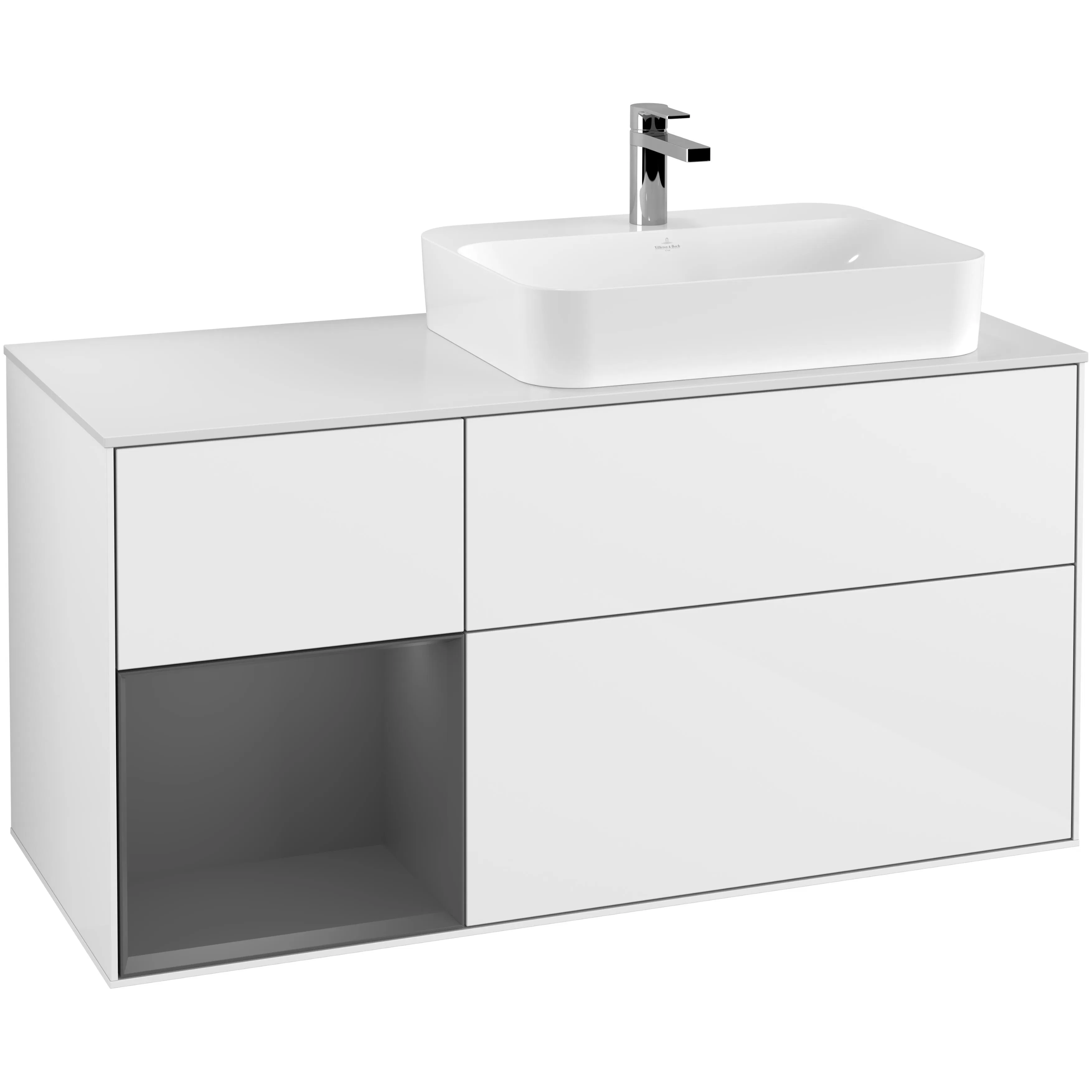 Tvättställsskåp Villeroy & Boch Finion med 3 Lådor Hylla och Bänkskiva för Ocentrerat Ytmonterat Tvättställ