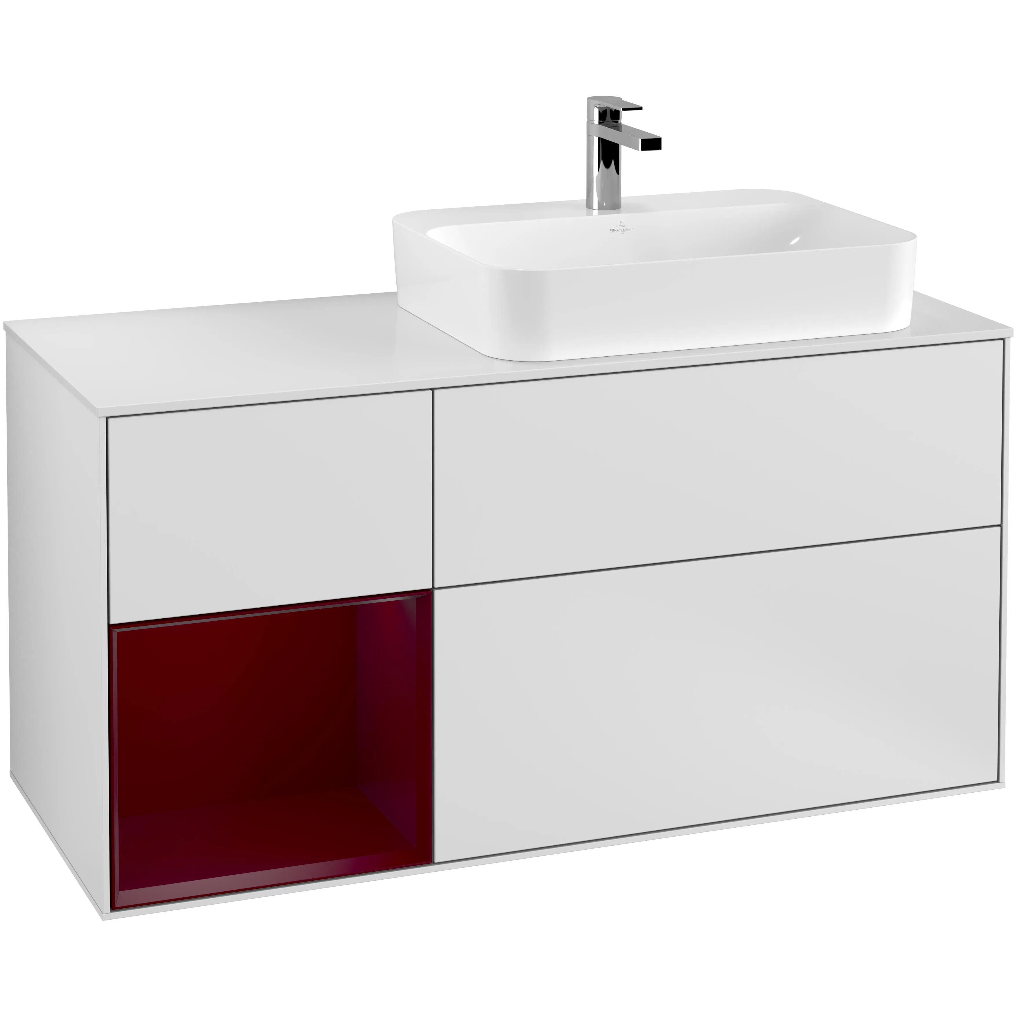 Tvättställsskåp Villeroy & Boch Finion med 3 Lådor Hylla och Bänkskiva för Ocentrerat Ytmonterat Tvättställ