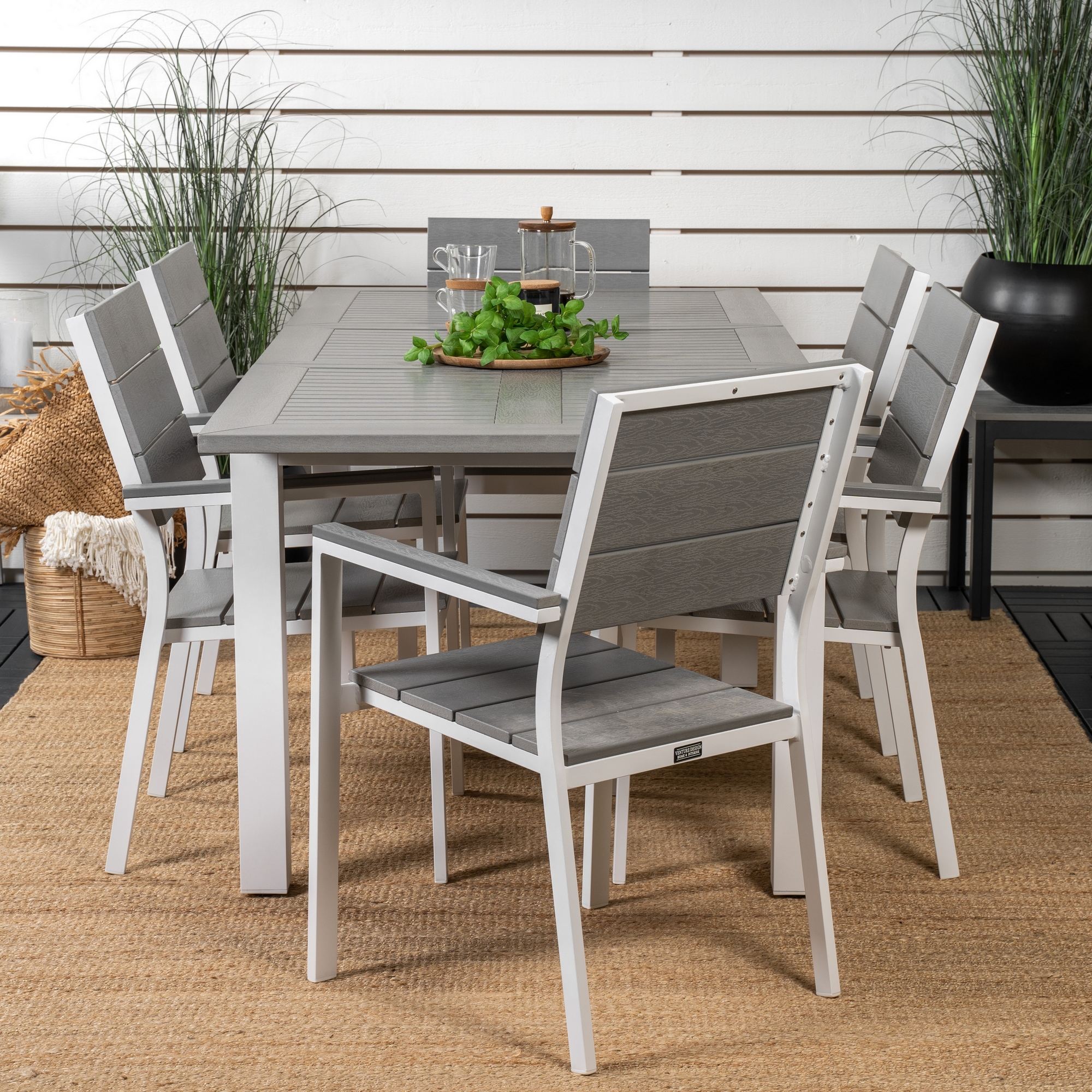 Albany Dining Table 152/210*90 - White Alu / Grey Aintwood+L Vit/Grå