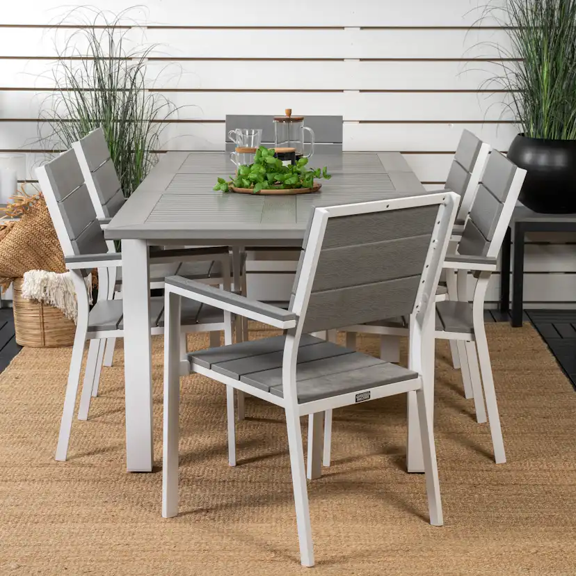 Albany Dining Table 152/210*90 - White Alu / Grey Aintwood+L Vit/Grå