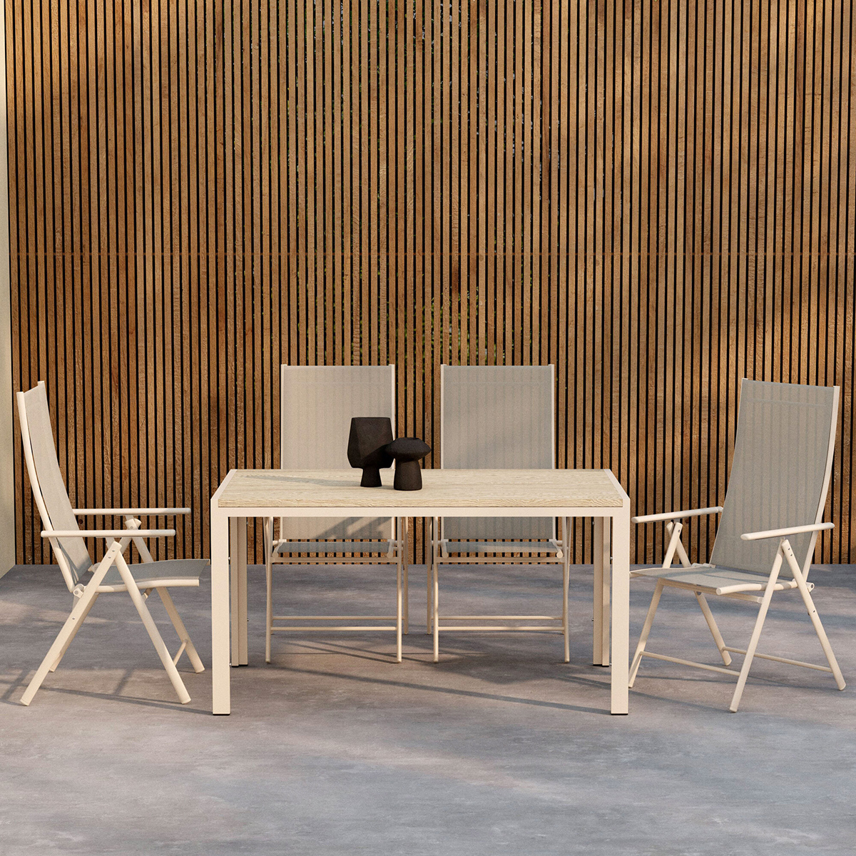 Trädgårdsmatgrupp Venture Home Mirko Matbord Beige med 4 st Levanzo Trädgårdsstol Beige