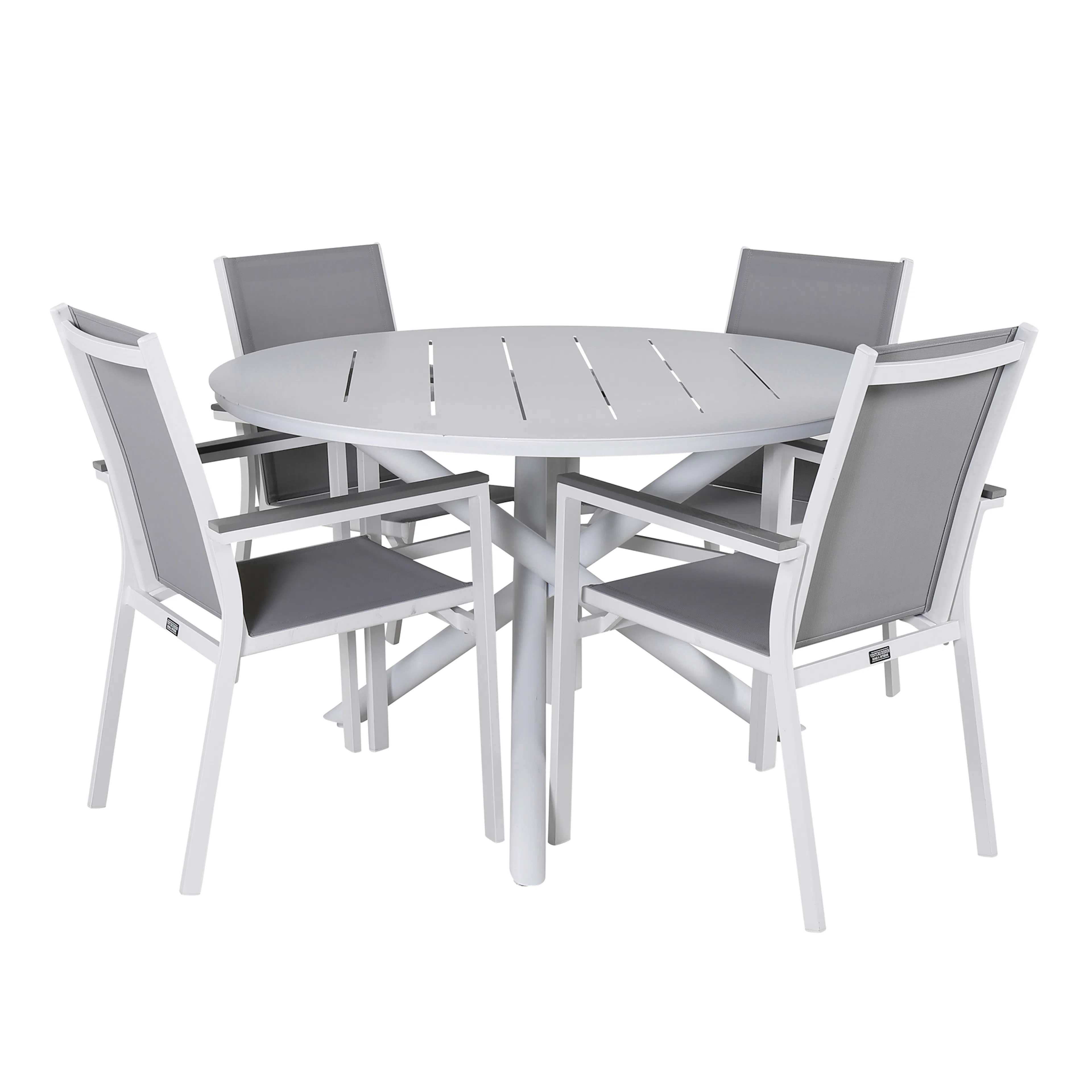 Alma Dining Table - White Alu - ø120cm+Parma Chair - White/G Vit