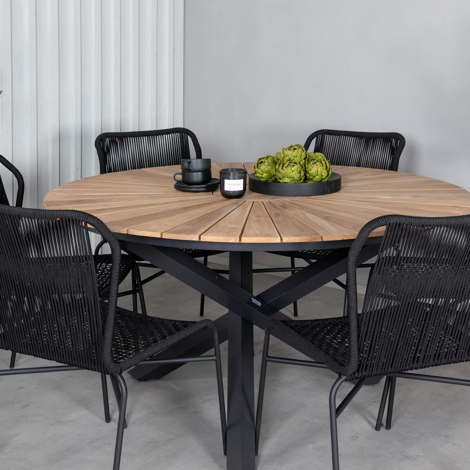 Matgrupp Venture Home Meya med 6 Jefferson Stapelbara Matstolar