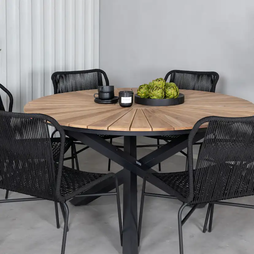 Matgrupp Venture Home Meya med 6 Jefferson Stapelbara Matstolar