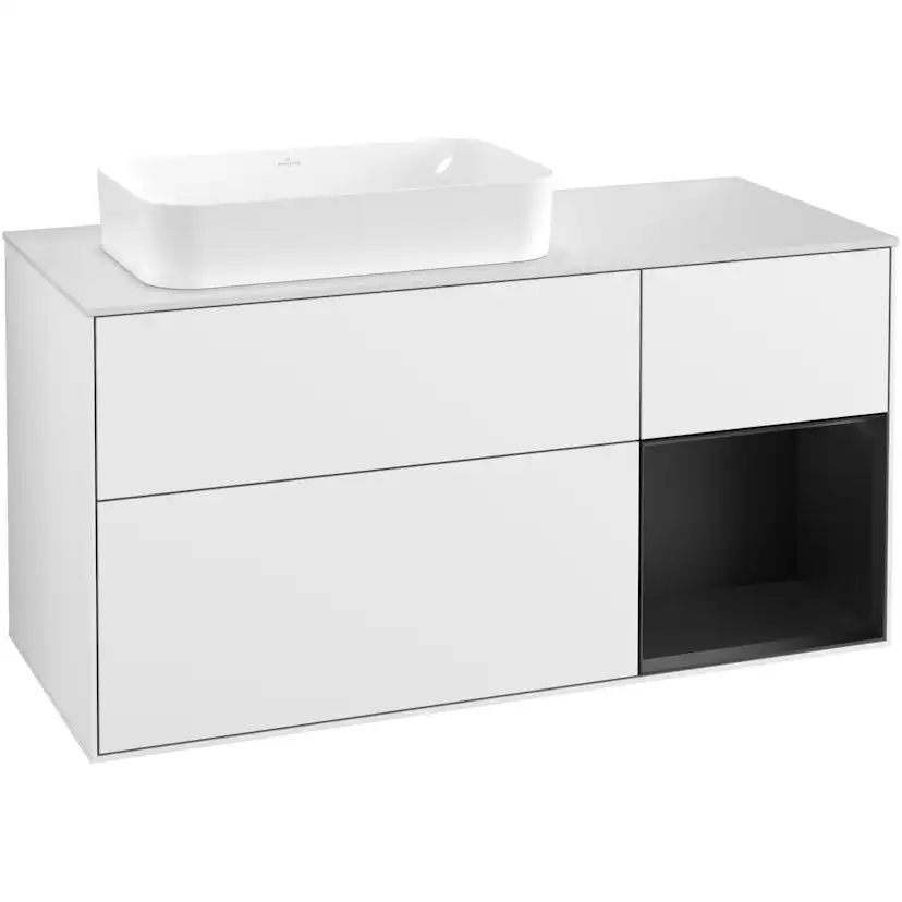 Tvättställsskåp Villeroy & Boch Finion med 3 Lådor Hylla och Bänkskiva för Ocentrerat Fristående Tvättställ