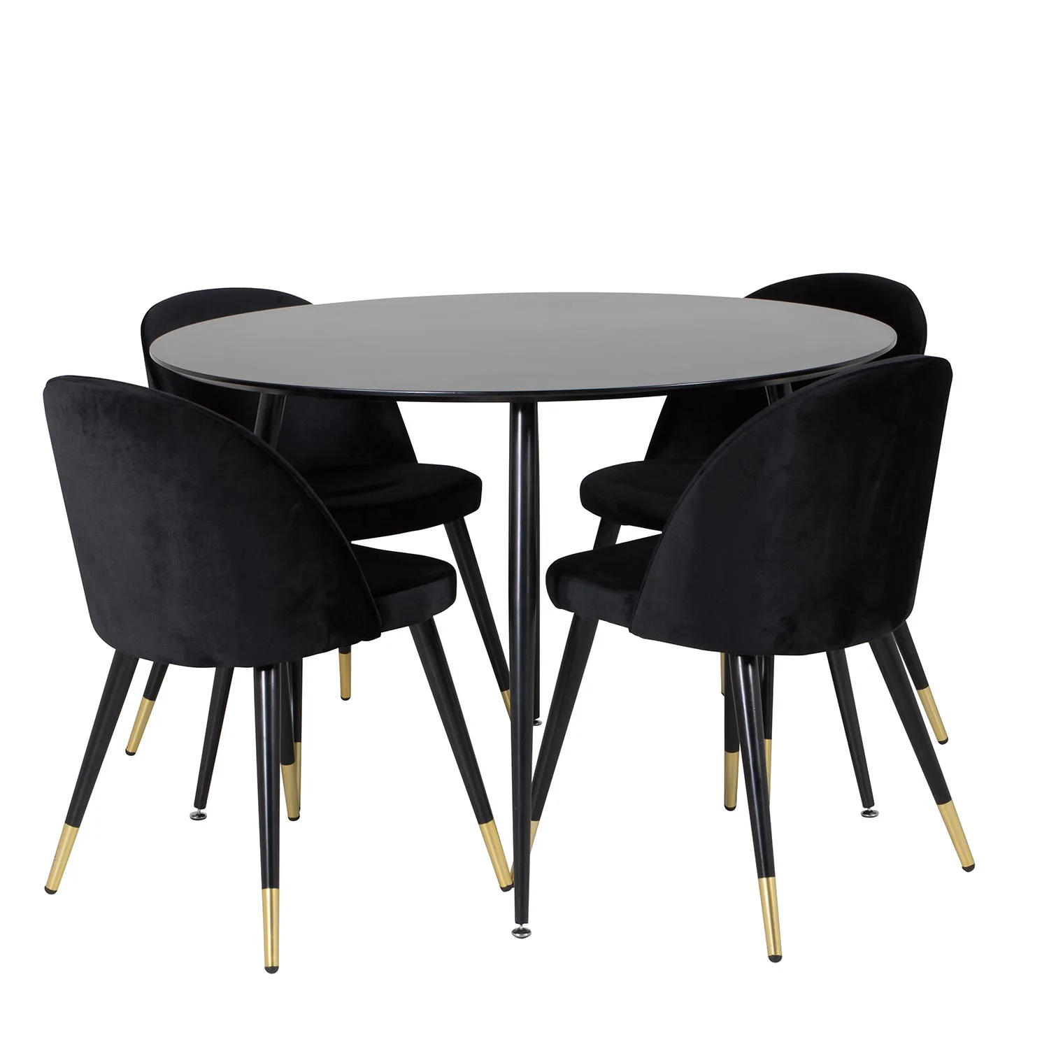 Silar Table-Round-Black Melamine+Velvet Chair Brass/Black_4 Svart