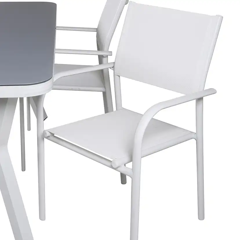 Matgrupp Venture Home Vyn Vit med 4 Samba Stapelbara Matstolar