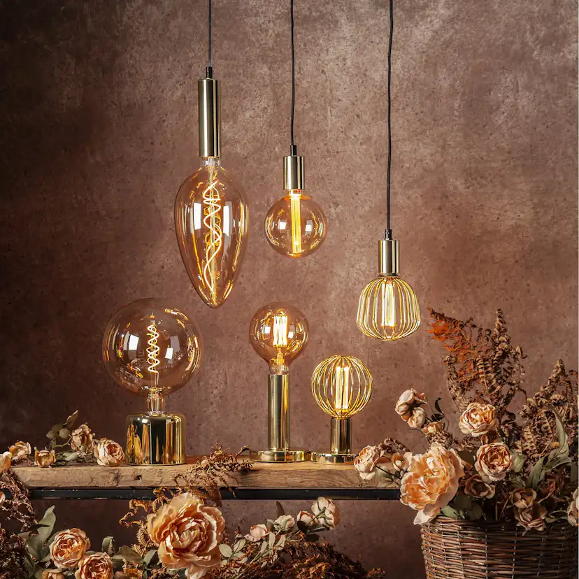 LED-lampa Star Trading E27 G125 Basket Gold