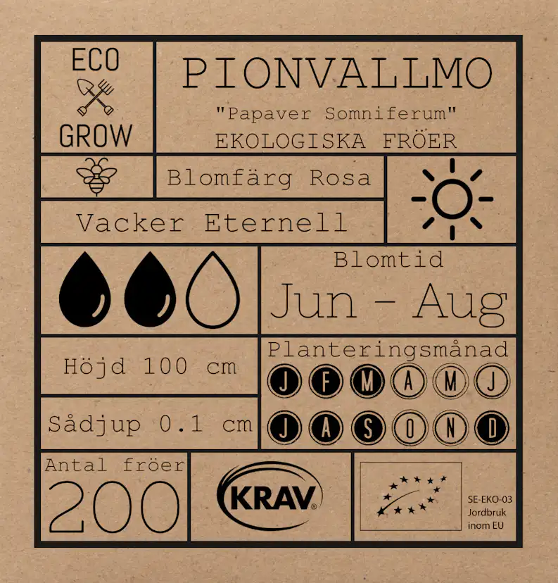 Fröpåse Eco Grow Pionvallmo Papaver Somniferum