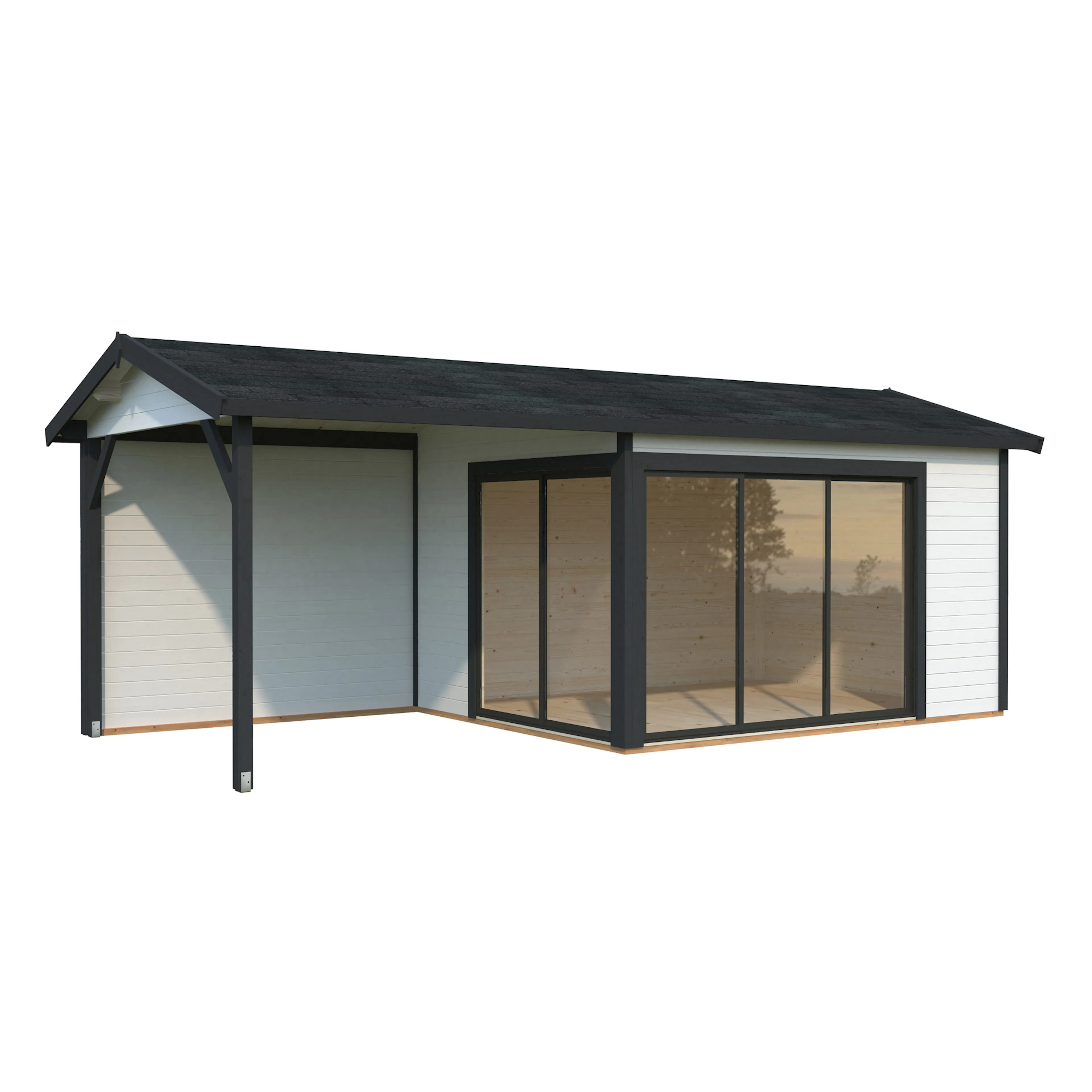 Amanda 11,2+7,8 m2 Slide Plus PNT9016A1 Målad vit RAL9016 + antracit RAL7016, Pro 2-lagers glas